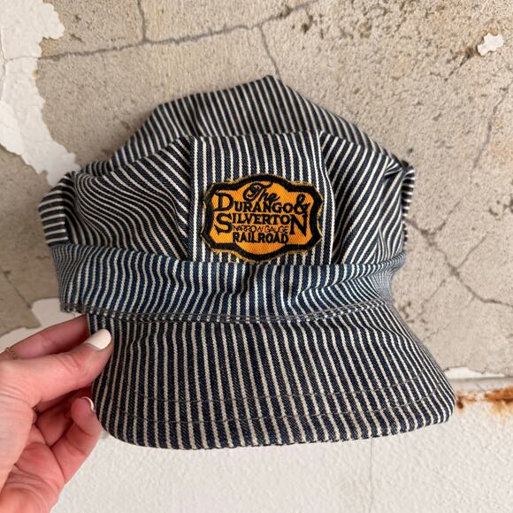 Vintage Durango & Silverton Railroad Engineer Cap Hickory Stripe Workwear Hat XL - Picture 1 of 8